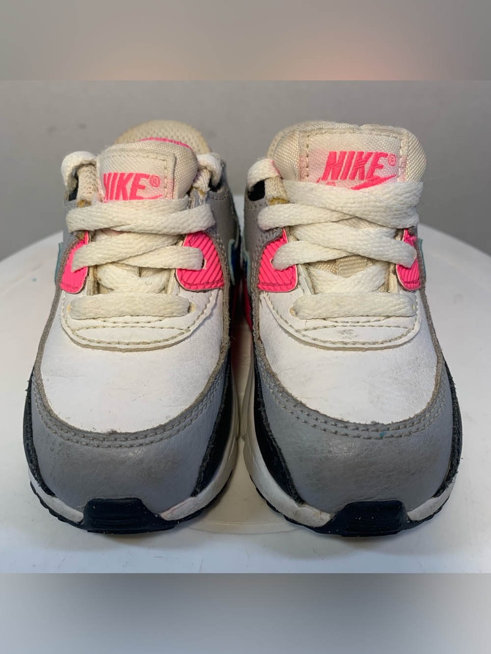 Nike Air Max 90 Toddler Shoes Pink White Blue & Black Size 5 Toddler.       3956